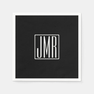 Serviette En Papier 3 Initiales Monogramme   Noir & Blanc (ou couleur 