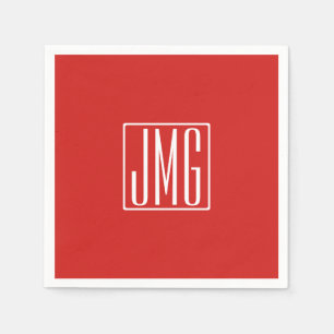 Serviette En Papier 3 Initiales Monogramme Rouge & Blanc (ou couleur