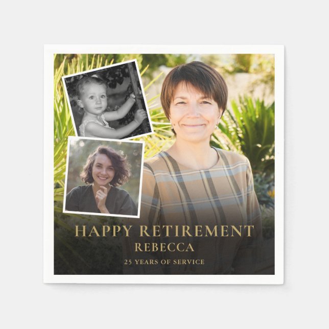 Serviette En Papier 3 Photo Collage Fête de Retraite (Devant)