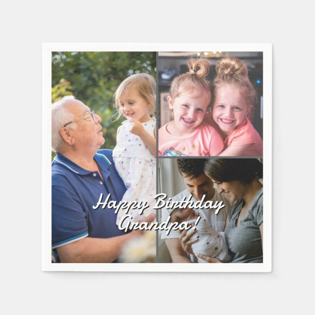 Serviette En Papier 3-Photo Custom Party Napkins Personalized Text (Devant)