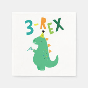 Serviette En Papier 3-Rex Dinosaur 3e fête d'anniversaire Napkins