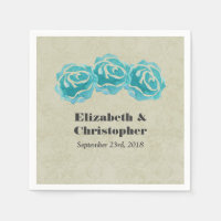 3 Roses Turquoises d'aquarelle sur Tan Mariage dam