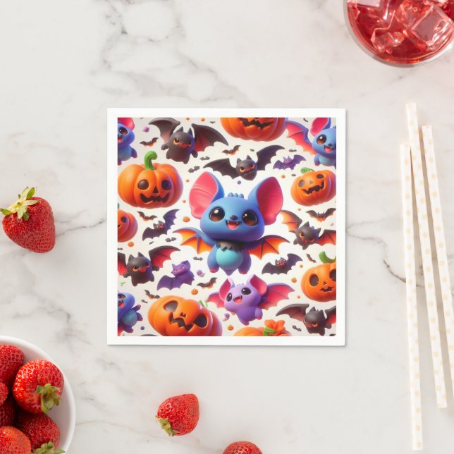 Serviette En Papier 3D cute bats halloween (En situation)