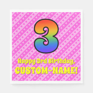 Serviette En Papier 3e anniversaire : Pink Stripes & Hearts, Rainbow #