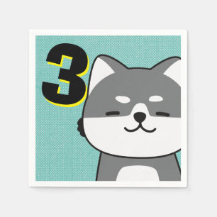 Serviette En Papier 3ème anniversaire de fête Cute Shiba Inu Chippy Ch
