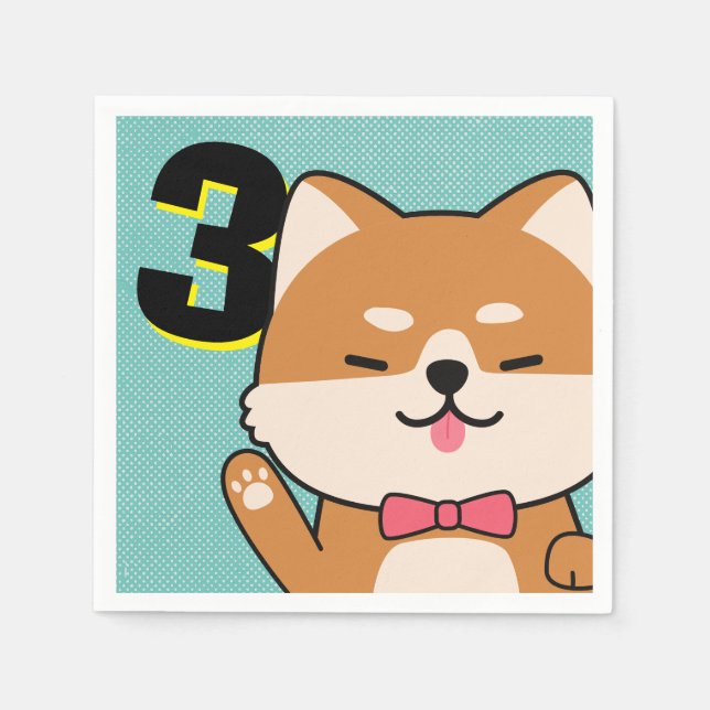 Serviette En Papier 3ème anniversaire de fête Cute Shiba Inu Puppy Aik (Devant)