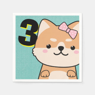 Serviette En Papier 3ème anniversaire de fête Cute Shiba Inu Puppy Yuk
