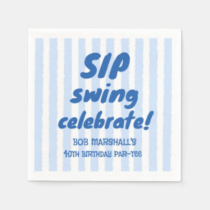 Serviette En Papier 40 ans Typographie Bleue Gras Golf Rayures