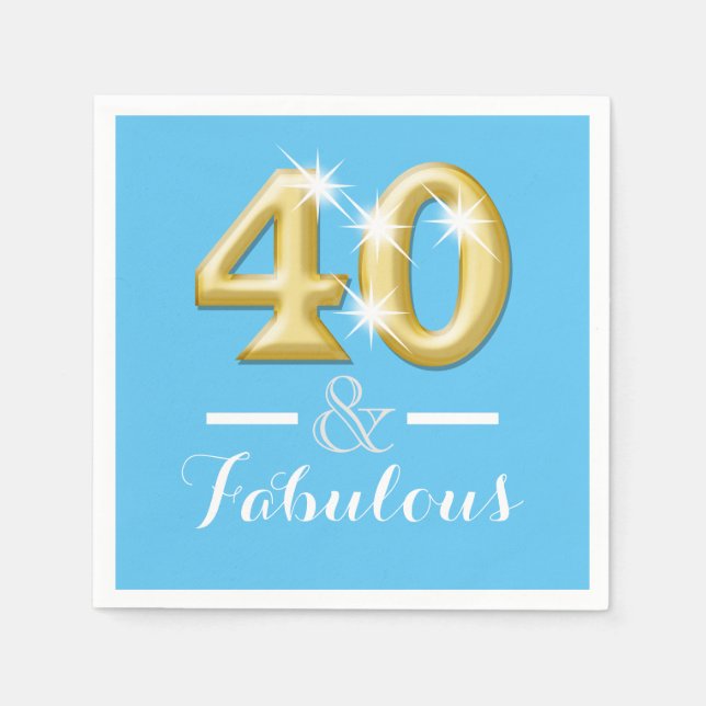 Serviette En Papier 40 et fabuleux anniversaire bleu (Devant)