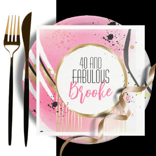 Serviette En Papier 40 et fabuleux Anniversaire rose or étincelle Noir