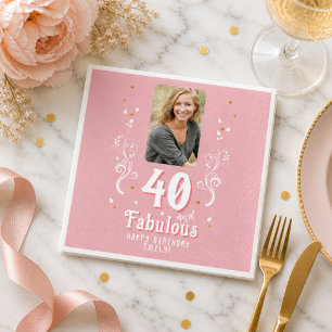 Serviette En Papier 40 et Fabulous Foliage rose photo 40e anniversaire
