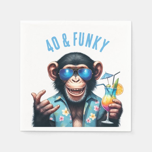Serviette En Papier 40 et singe funky d'anniversaire 40 ans (Devant)