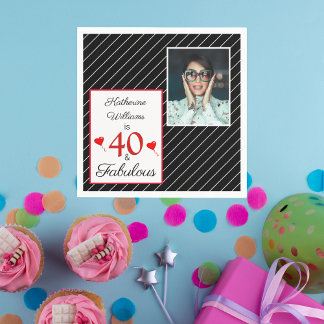 Serviette En Papier 40 & Fabuleux 40e anniversaire Photo papier noir