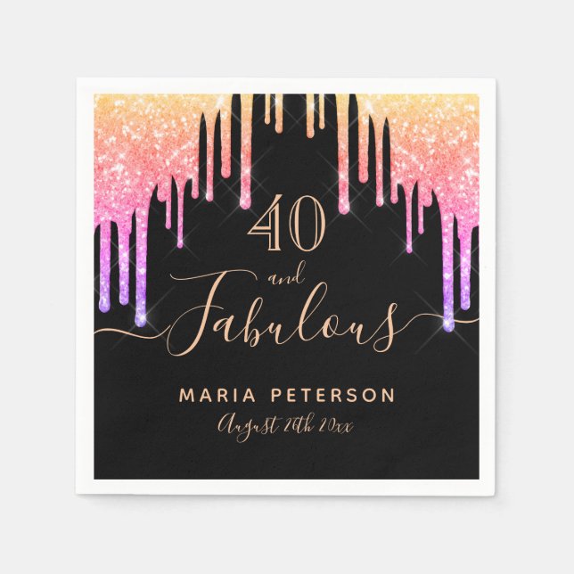 Serviette En Papier 40 fabuleux anniversaire noir rose parties scintil (Devant)