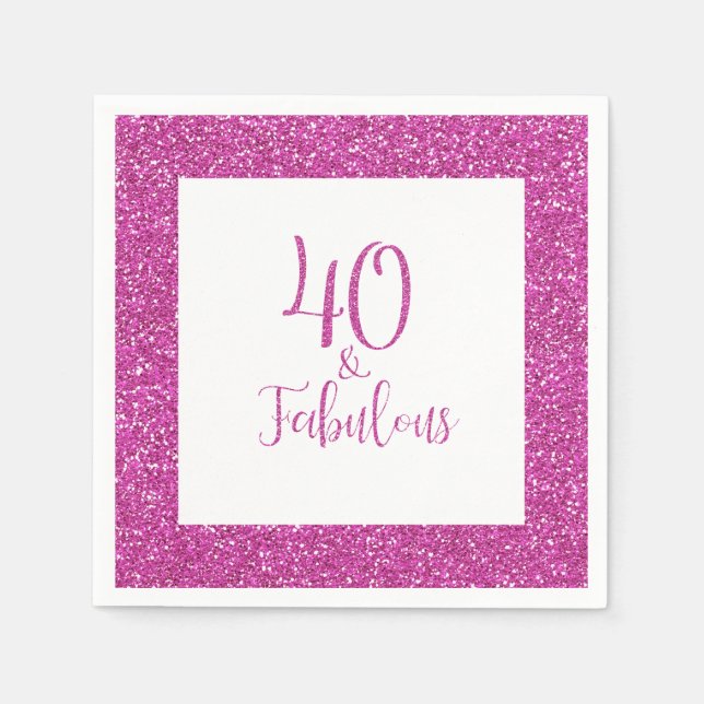 Serviette En Papier 40 & Fabuleux Anniversaire Parties scintillant ros (Devant)