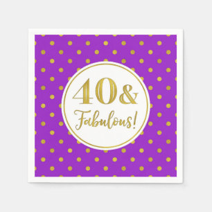 Serviette En Papier 40 & Fabuleux Anniversaire Purple White Gold