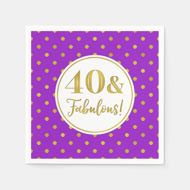 Serviette En Papier 40 & Fabuleux Anniversaire Purple White Gold (Devant)