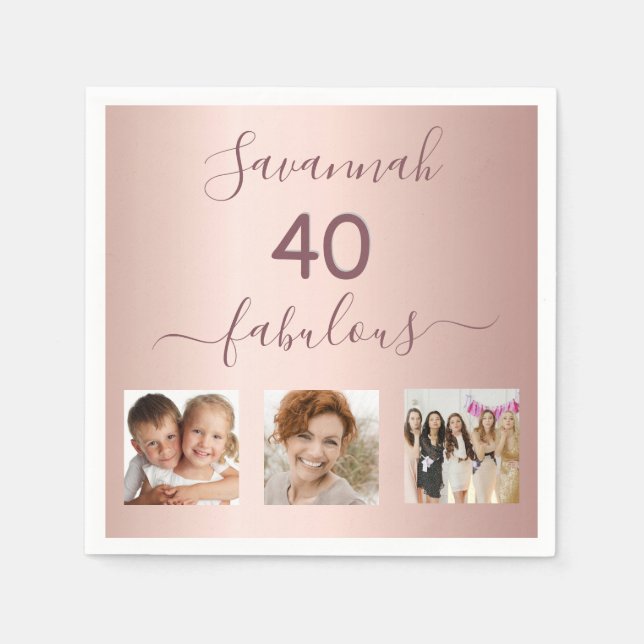 Serviette En Papier 40 fabuleux blush rose or photo fête d'anniversair (Devant)