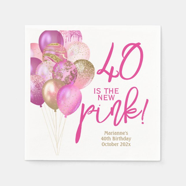 Serviette En Papier 40e anniversaire 40 est le Nouveau parti rose (Devant)