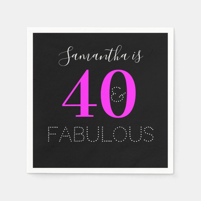 Serviette En Papier 40e anniversaire 40 Fabuleux Neon personnalisé ros (Devant)