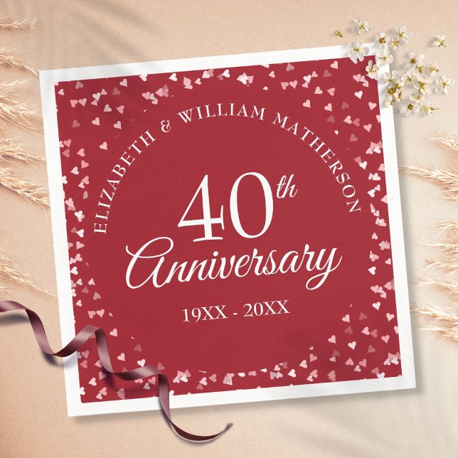 Serviette En Papier 40e Anniversaire Amour Coeurs Confetti (Créateur téléchargé)