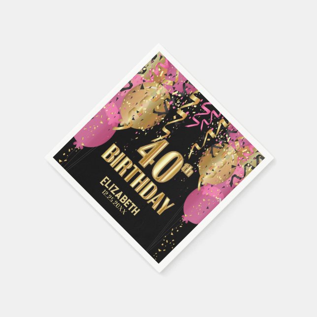 Serviette En Papier 40e anniversaire - Ballons roses (Coin)