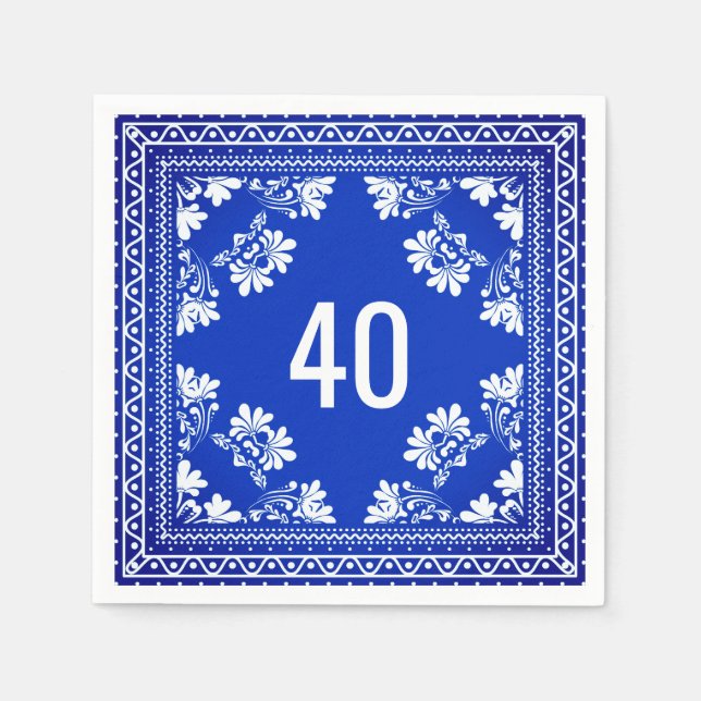 Serviette En Papier 40e anniversaire Bandana bleue (Devant)