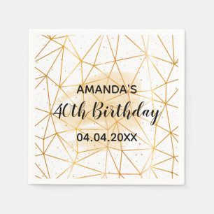 Serviette En Papier 40e anniversaire blanc or géométrique