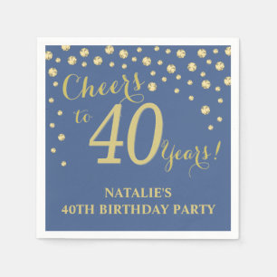Serviette En Papier 40e anniversaire Bleu et Diamant d'or Napkins
