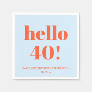 Serviette En Papier 40e Anniversaire Bleu Orange Gras Moderne Personna
