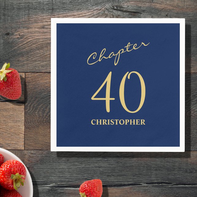 Serviette En Papier 40e anniversaire Blue Gold Chapitre 40 (Make your loved one's 40th birthday celebration elegant and memorable with our Blue Gold Napkin.)