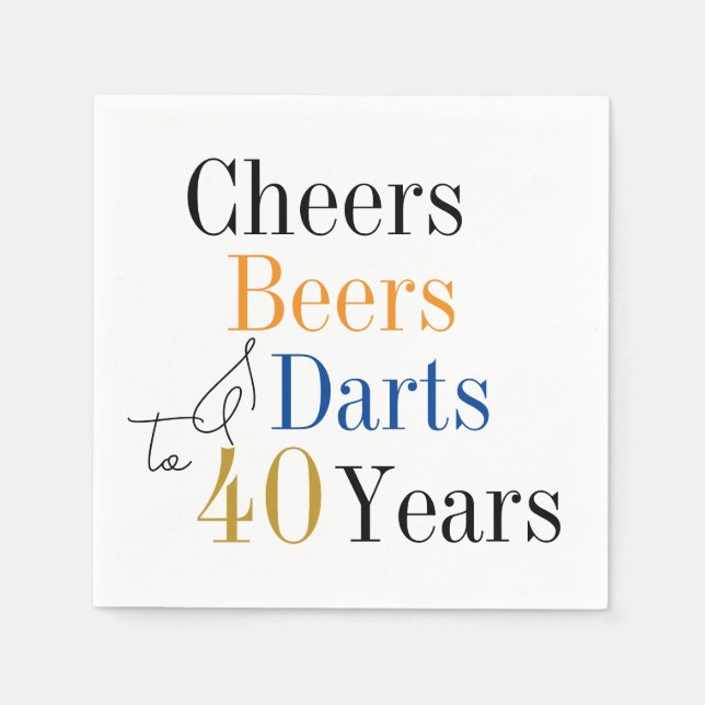 Serviette En Papier 40e anniversaire Cheers et bières Darts Bleu (Devant)