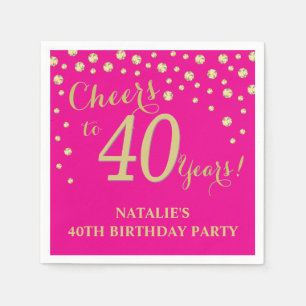 Serviette En Papier 40e anniversaire de la fête de l'or et du rose ch