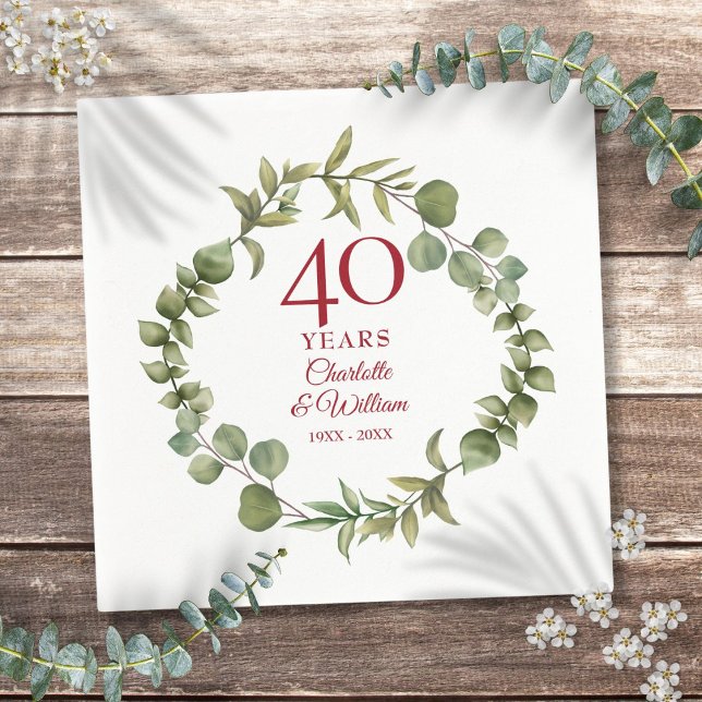 Serviette En Papier 40e anniversaire de la Mariage de Ruby Verdure mod (40th Ruby Wedding Anniversary Modern Greenery Napkins)