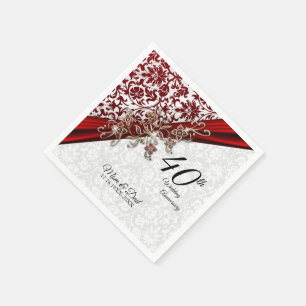 Serviette En Papier 40e anniversaire de la Mariage rouge et blanche Ru