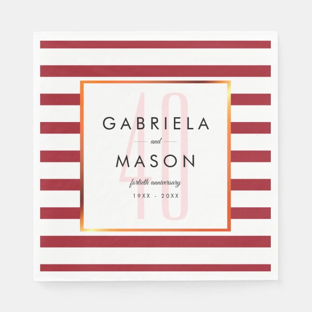 Serviette En Papier 40e Anniversaire de Mariage Classique Rayure Rubis (Devant)