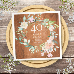 Serviette En Papier 40e anniversaire de Mariage de Ruby Roses de bois