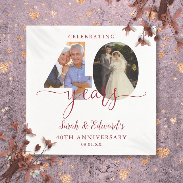 Serviette En Papier 40e anniversaire de mariage Rubis 2 Photo (40th Wedding Anniversary Ruby 2 Photo Napkins)