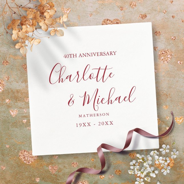 Serviette En Papier 40e anniversaire de Mariage Ruby Script élégant (40th Wedding Anniversary Ruby Script Elegant Napkins)