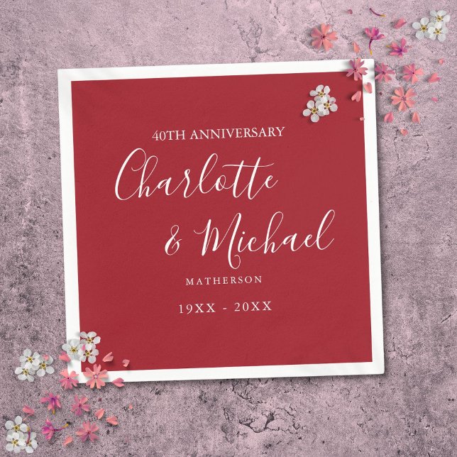 Serviette En Papier 40e anniversaire de mariage Ruby Signature Script (40th Wedding Anniversary Ruby Signature Script Napkins)