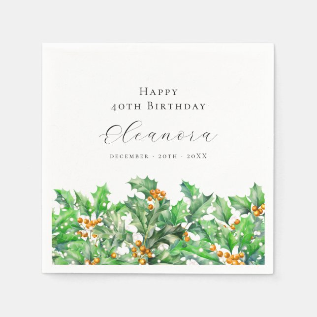 Serviette En Papier 40e anniversaire Décembre Fleur de naissance Holly (Devant)