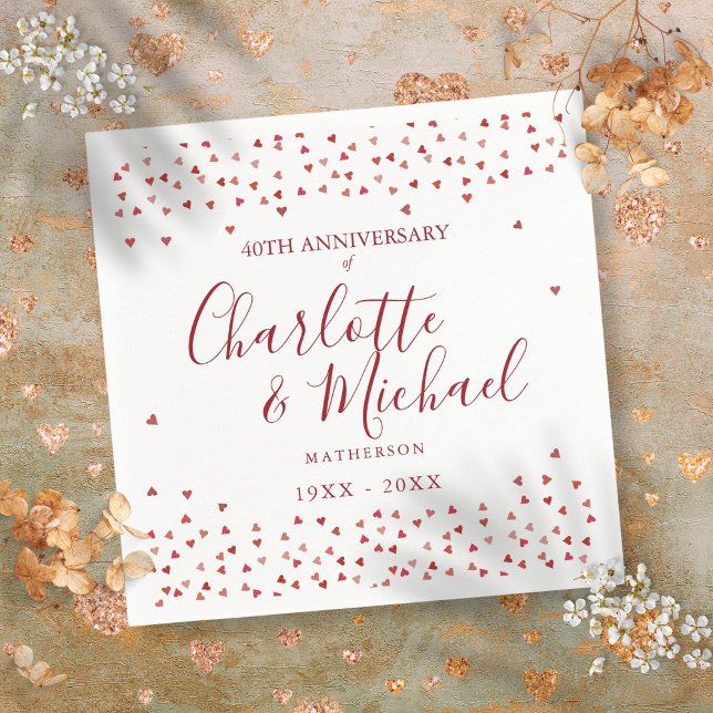 Serviette En Papier 40e anniversaire du Mariage Ruby Hearts Confetti (40th Wedding Anniversary Ruby Hearts Confetti Napkins)