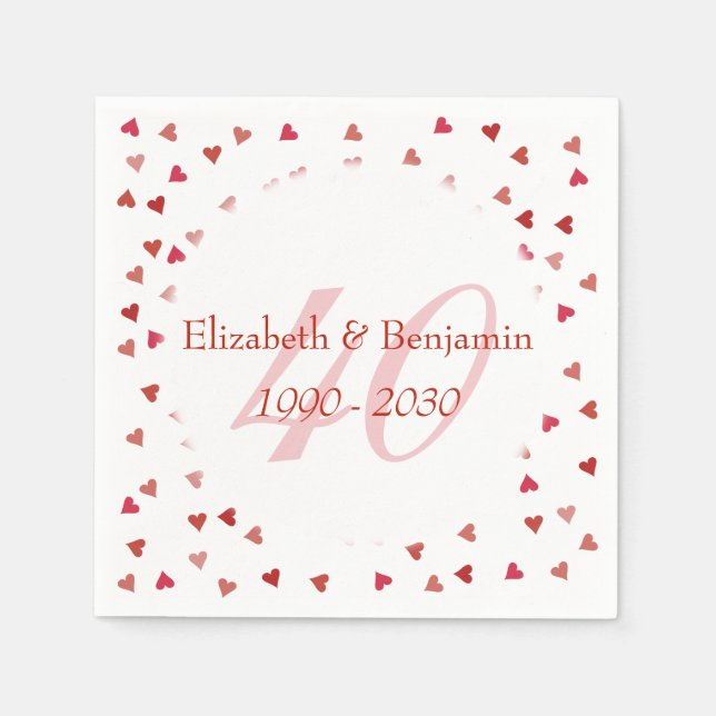 Serviette En Papier 40e anniversaire du Mariage Ruby Hearts Confetti (Devant)