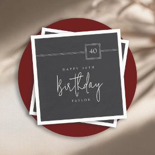 Serviette En Papier 40e anniversaire Elégant minimaliste noir plat