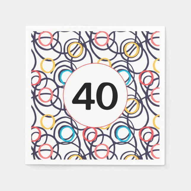 Serviette En Papier 40e anniversaire fête Doodles funky (Devant)