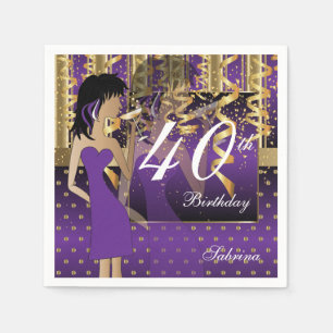 Serviette En Papier 40e anniversaire Fille Cocktail Fun   Pourpre