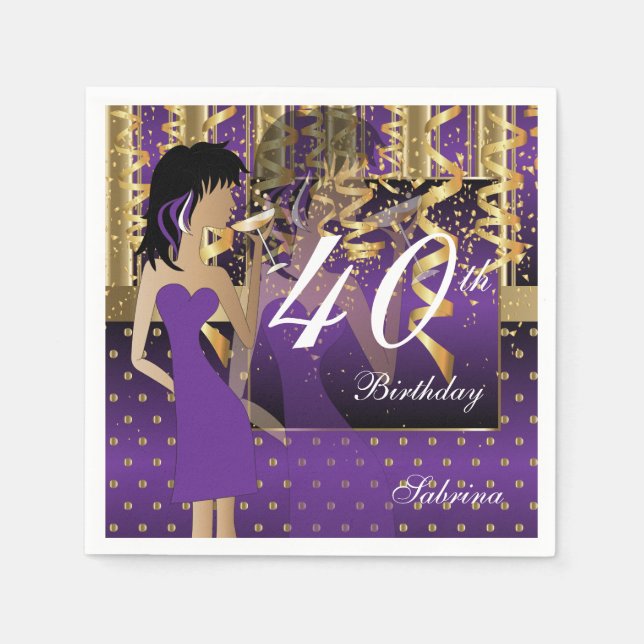 Serviette En Papier 40e anniversaire Fille Cocktail Fun | Pourpre (Devant)