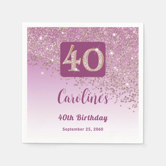 Serviette En Papier 40e anniversaire Joli Rose Parties scintillant or (Devant)
