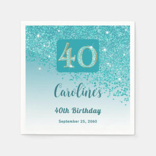 Serviette En Papier 40e anniversaire Jolie Parties scintillant bleue T