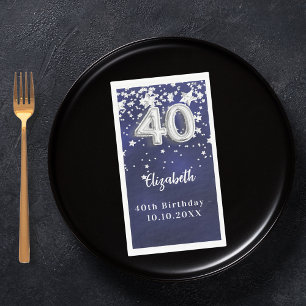 Serviette En Papier 40e anniversaire marine bleu argent étoiles